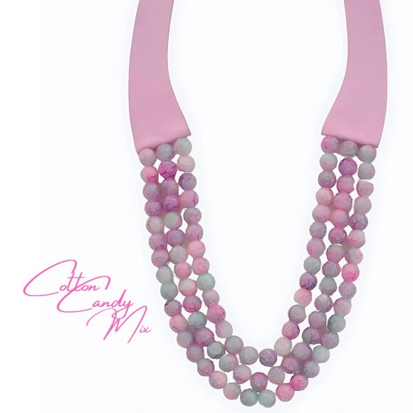 NEW Designer Inspo Beaded 3-Strand Pearls Magentic Necklace in Pink Cotton Candy - Picture 1 of 8